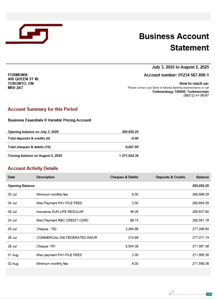 Download Turkmen Turkmenbashi company checking account statement Word and PDF template Photoshop template